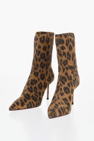 Suede Ankle Boots HONORE' with Animalier Print and 8,5cm Heel