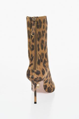 Suede Ankle Boots HONORE' with Animalier Print and 8,5cm Heel