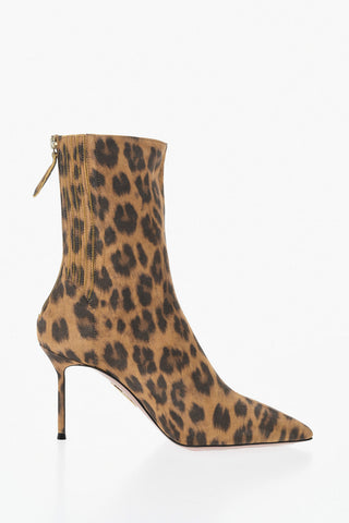 Suede Ankle Boots HONORE' with Animalier Print and 8,5cm Heel