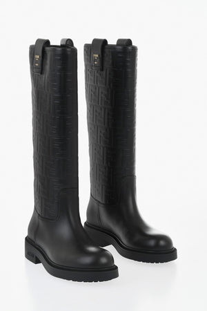 Stivali in Pelle con Monogram in Rilievo all Over
