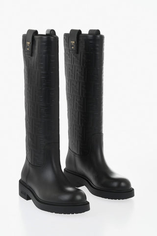 Leather Boots With All-Over Embossed Monogram
