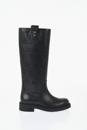 Stivali in Pelle con Monogram in Rilievo all Over
