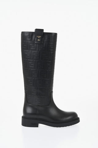 Leather Boots With All-Over Embossed Monogram