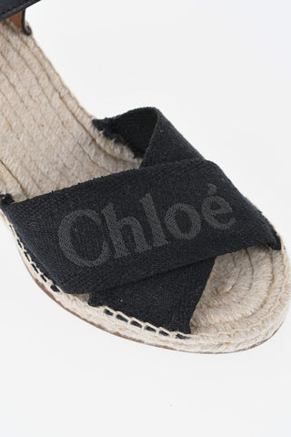 Leather and Fabric Sandals with 8.5cm Raffia Wedge