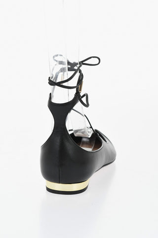 Lace-Up Ballet Flats GABI in Leather with Pointed Toe