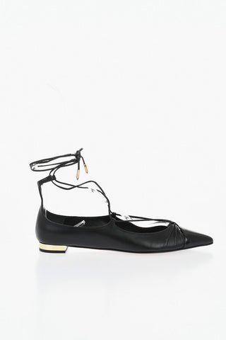 Lace-Up Ballet Flats GABI in Leather with Pointed Toe