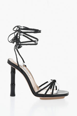 Sandali Lace Strap in Pelle con Tacco in Bamboo 11cm