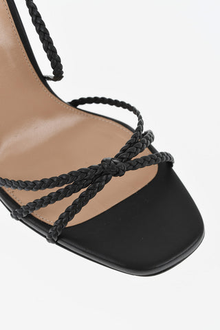 Leather Lace-Strap Sandals With 11 cm Bamboo Heel