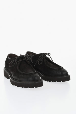 Suede Solid-Color Derby Shoes with Lug Sole