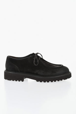 Suede Solid-Color Derby Shoes with Lug Sole