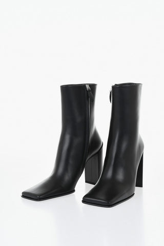 Leather Ankle Boots with Square Toe 12 cm
