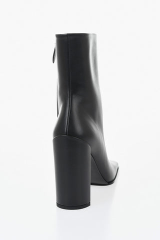 Leather Ankle Boots with Square Toe 12 cm