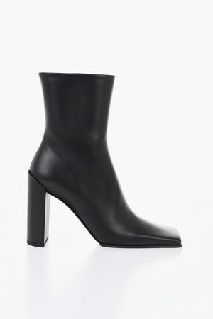 Leather Ankle Boots with Square Toe 12 cm