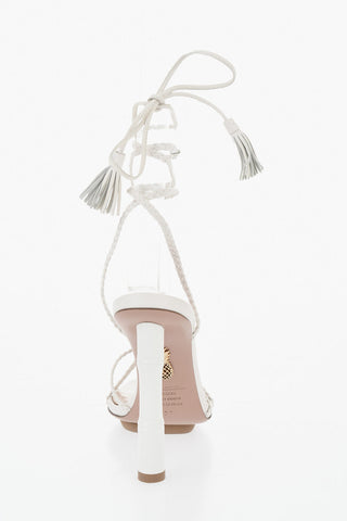 Lace-Strap Leather Sandals with 11,5cm Bamboo Heel