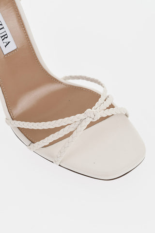 Lace-Strap Leather Sandals with 11,5cm Bamboo Heel