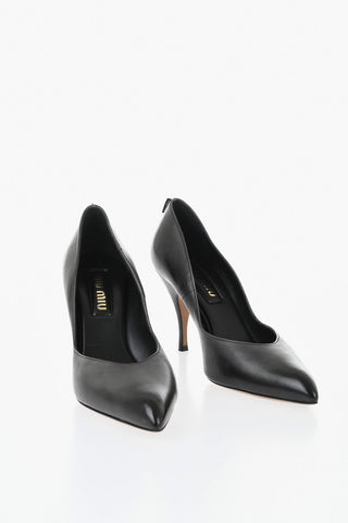 Waxed Leather Pumps With Pointed Toe And 9.5 cm Heel