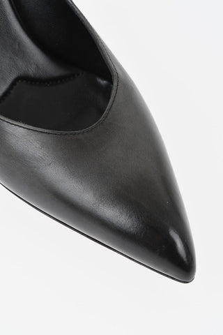 Waxed Leather Pumps With Pointed Toe And 9.5 cm Heel