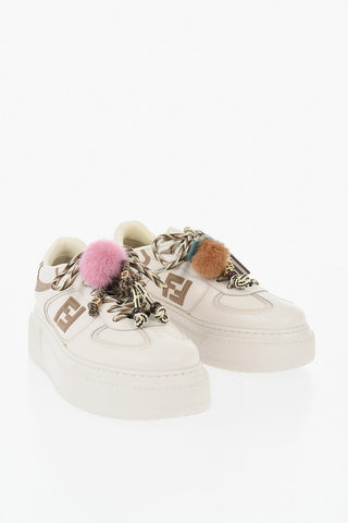 Low Two-Tone Leather Sneakers With Charm
