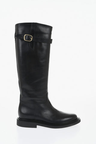 Leather Boots with Gold Buckle