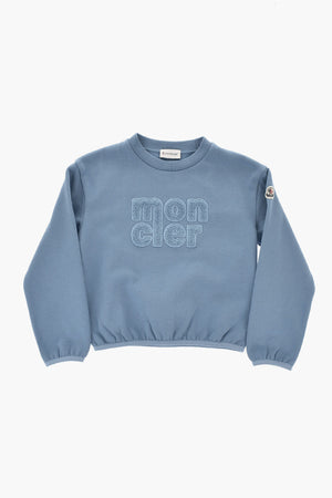 Cotton Fleece Crewneck Sweatshirt with Fuzzy Logo