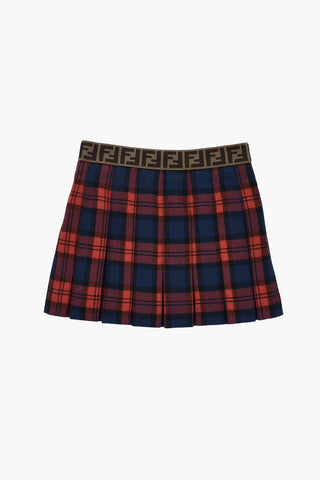 Tartan-Faltenrock aus reiner Wolle mit Logoband in der Taille