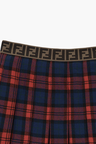 Tartan-Faltenrock aus reiner Wolle mit Logoband in der Taille