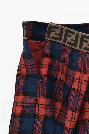 Virgin Wool Tartan Pleated Skirt with Logo Waistband