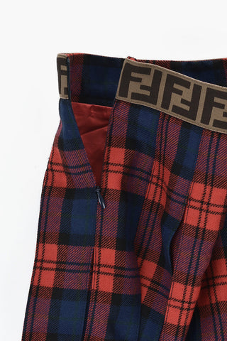 Tartan-Faltenrock aus reiner Wolle mit Logoband in der Taille