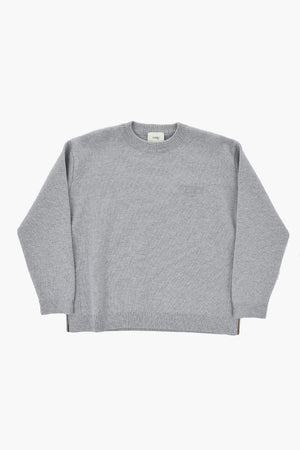 Virgin Wool Crewneck Sweater with Tone-on-Tone Logo and Double Side Slits