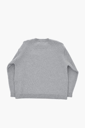 Virgin Wool Crewneck Sweater with Tone-on-Tone Logo and Double Side Slits