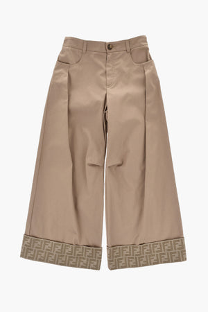 Cotton Palazzo Trousers with Cuffed Hem