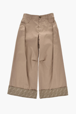 Cotton Palazzo Trousers with Cuffed Hem