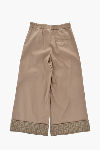 Cotton Palazzo Trousers with Cuffed Hem