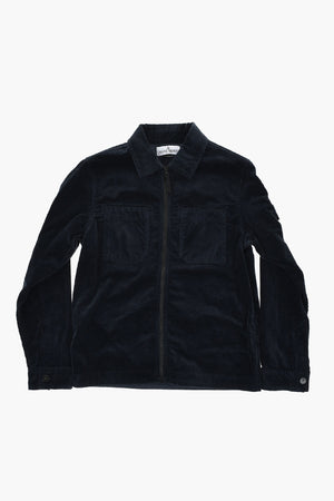 Geripptes Velours-Overshirt mit Doppel-Tasche