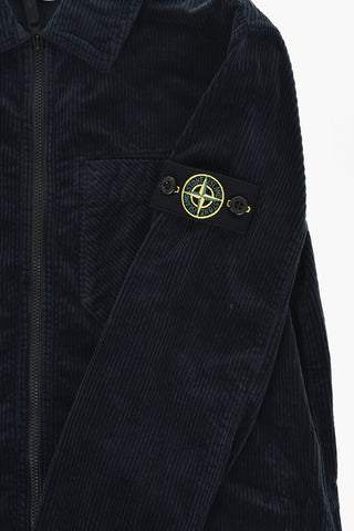 Ribbed Velour Overshirt with Double Pocket