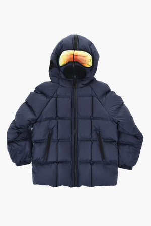 Quilted Ski Puffer Jacket with Mirrored Goggles on the Hood