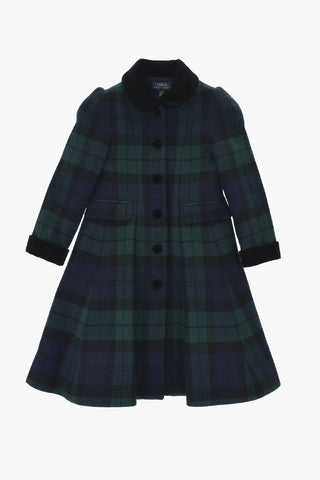 Wool Checked Coat PRINCESS with Collar and Velour Buttons