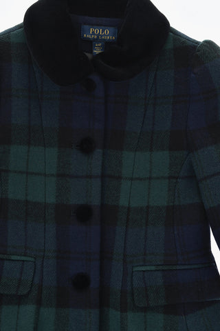 Wool Checked Coat PRINCESS with Collar and Velour Buttons