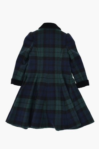 Wool Checked Coat PRINCESS with Collar and Velour Buttons