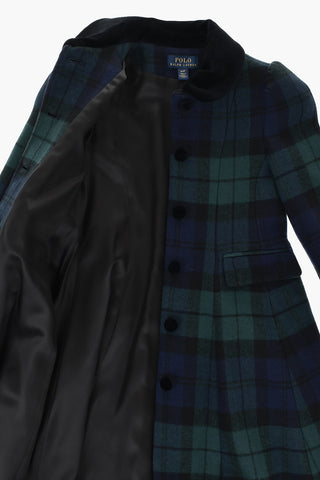Wool Checked Coat PRINCESS with Collar and Velour Buttons