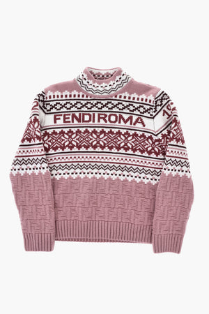 Virgin Wool High-Neck Sweater with Embroidered Color Block