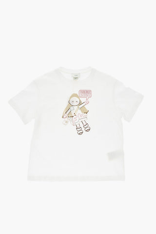 Baumwoll-T-Shirt mit Rundhalsausschnitt und erhabener Stickerei