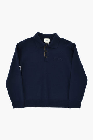 Virgin Wool Polo-Collar Sweater