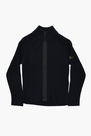 Virgin Wool Ribbed High-Neck Sweater with Zip Closure
