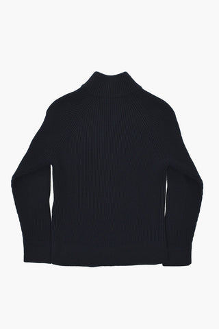 Virgin Wool Ribbed High-Neck Sweater with Zip Closure