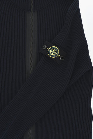 Virgin Wool Ribbed High-Neck Sweater with Zip Closure