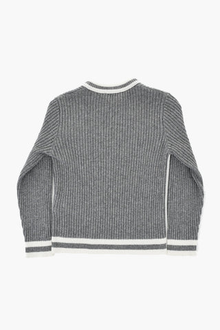 Ribbed Virgin Wool Blend Crewneck Sweater