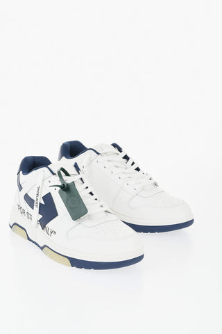 Low-Top Two-Tone Leather Sneakers With Tag