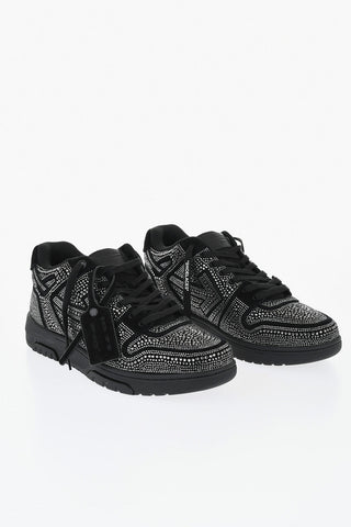 Niedrige Ledersneaker mit Allover-Strass
