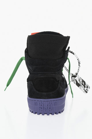 Suede High-Top Sneakers with Laces and Contrasting Sole
